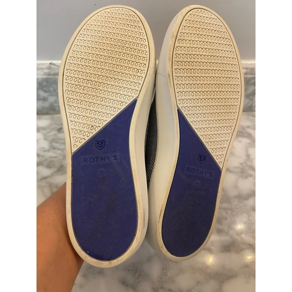Rothy’s The City Slip On Navy White Knit Sneakers Womens 7 No Insoles - Picture 8 of 8